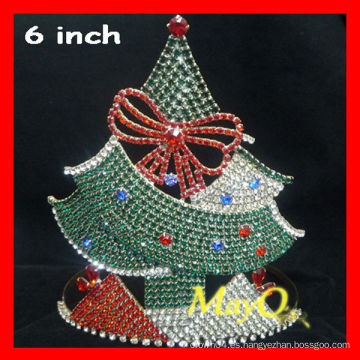 Hermosa corona de concurso de cristal de Navidad, corona de tiara de árbol de Navidad, tiara por encargo para la Navidad